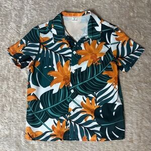 SHEIN Orange Floral Leaf Shirt